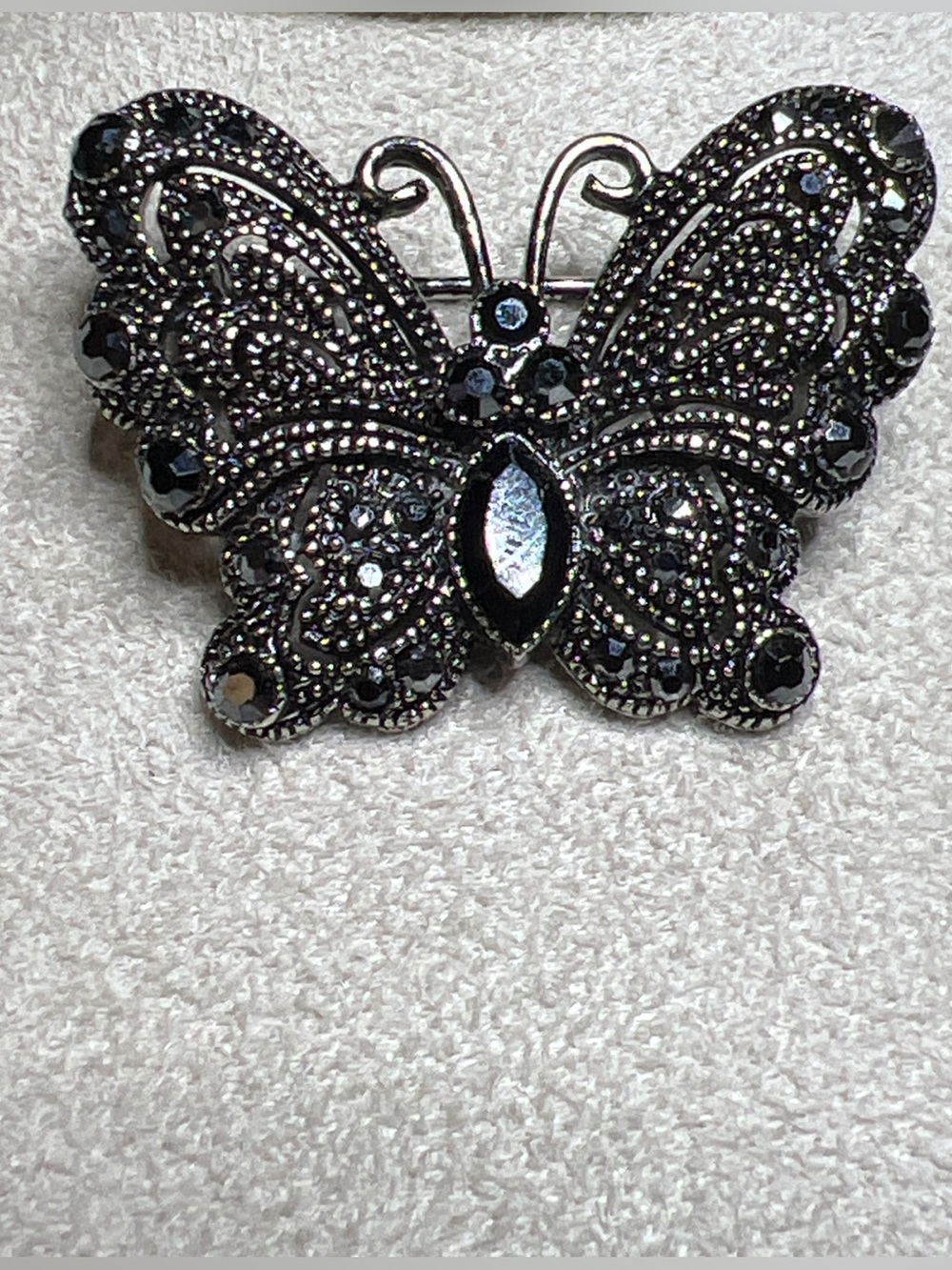 Vintage LDA Faux Marcasite Butterfly Silver Tone Brooch